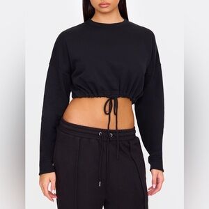 Love 83 Black Drawcord Waist Cropped Sweatshirt Size Large
